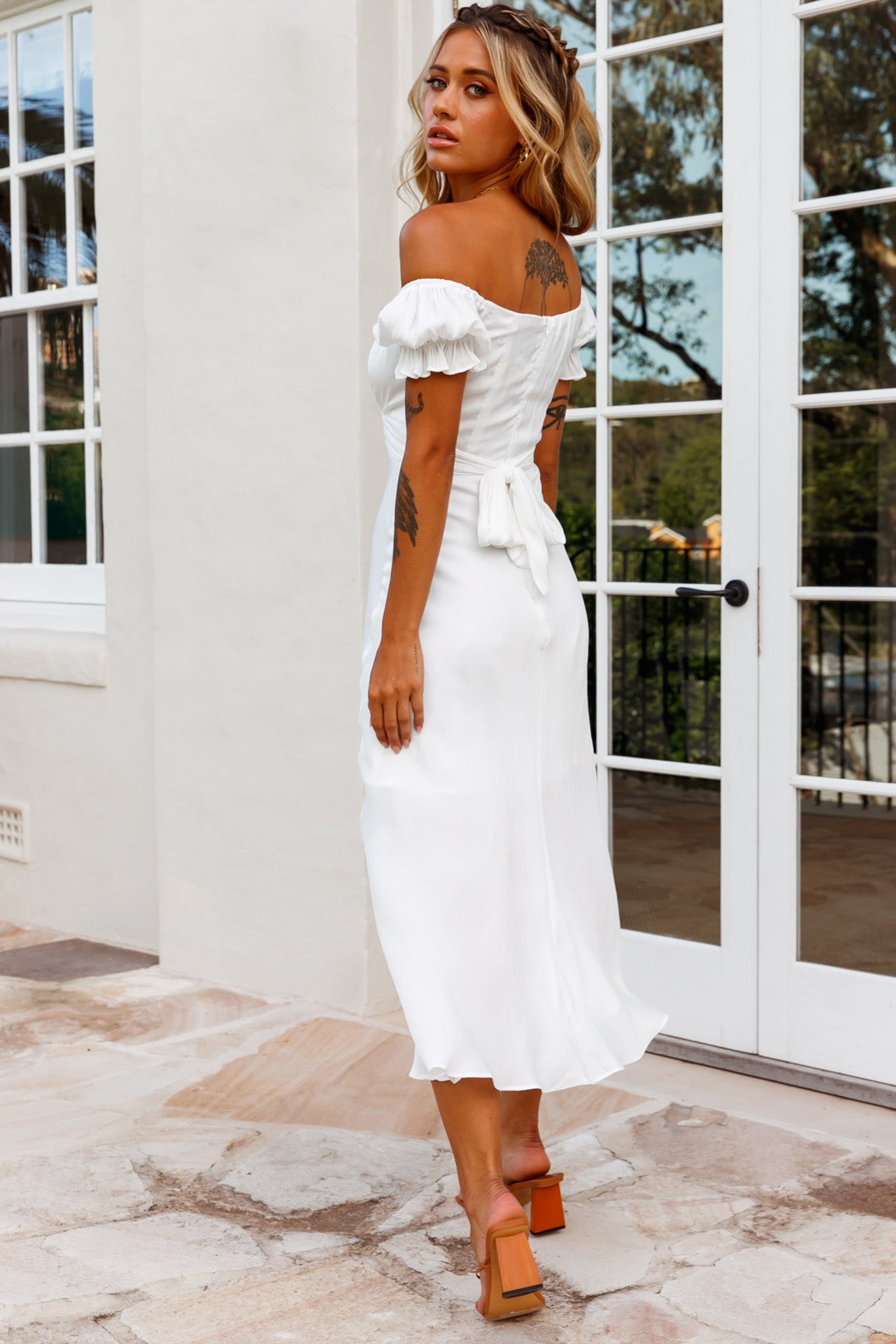 Linka Off-Shoulder Tie Back Midi Dress White M Linka Off-Shoulder Tie Back Midi Dress White M