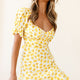 Linka Puff Sleeve Open Back Dress Floral Print Yellow
