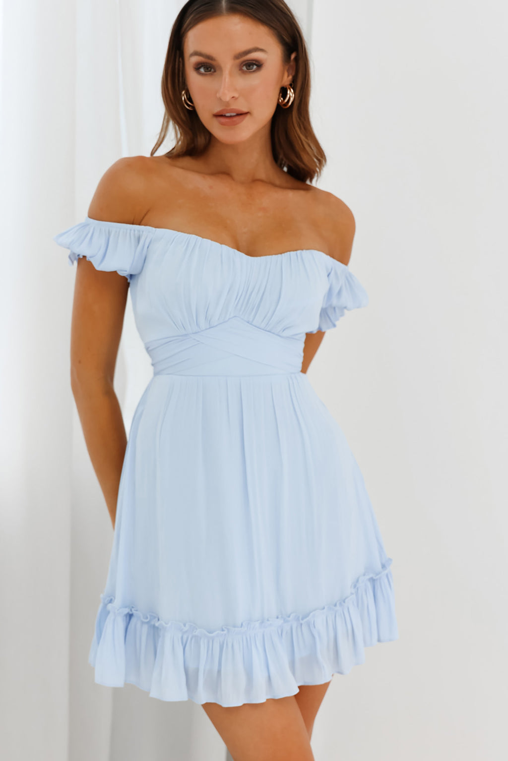 Linka Off-Shoulder Tie Back Dress Steel Blue by Selfie Leslie