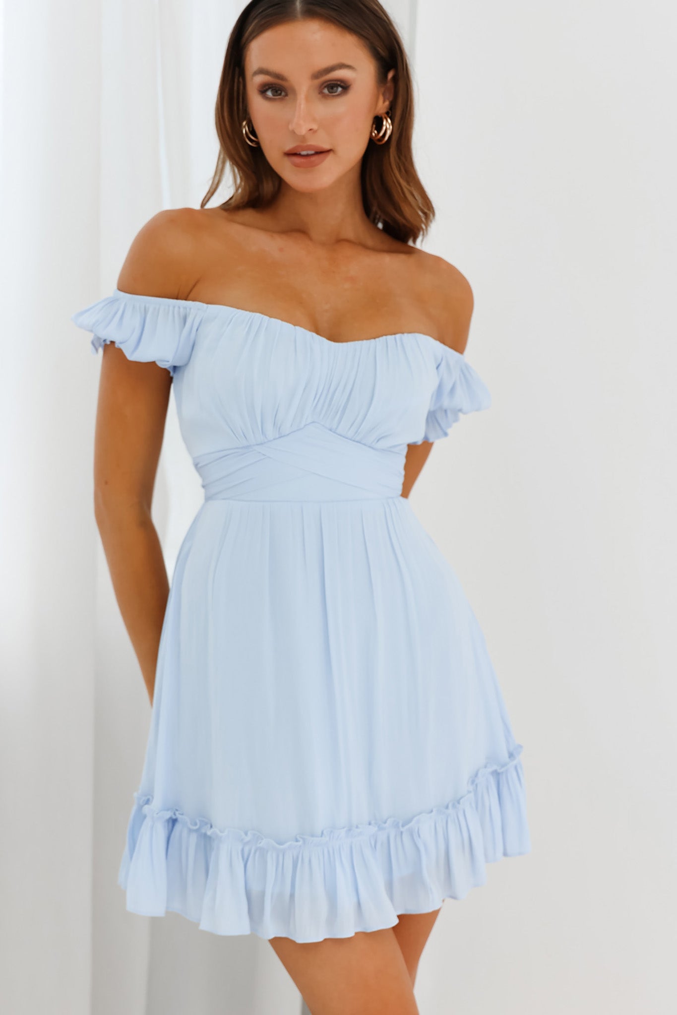 Linka Off-Shoulder Tie Back Dress Steel Blue by Selfie Leslie