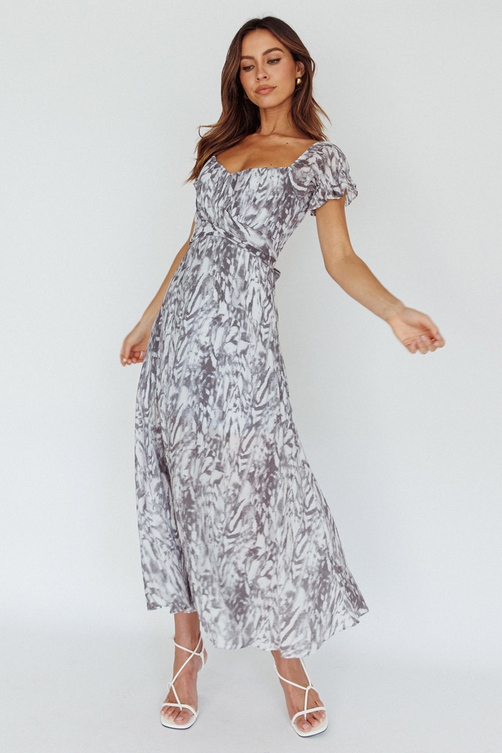 Linka Off-Shoulder Tie Back Midi Dress Printed Grey by Selfie Leslie