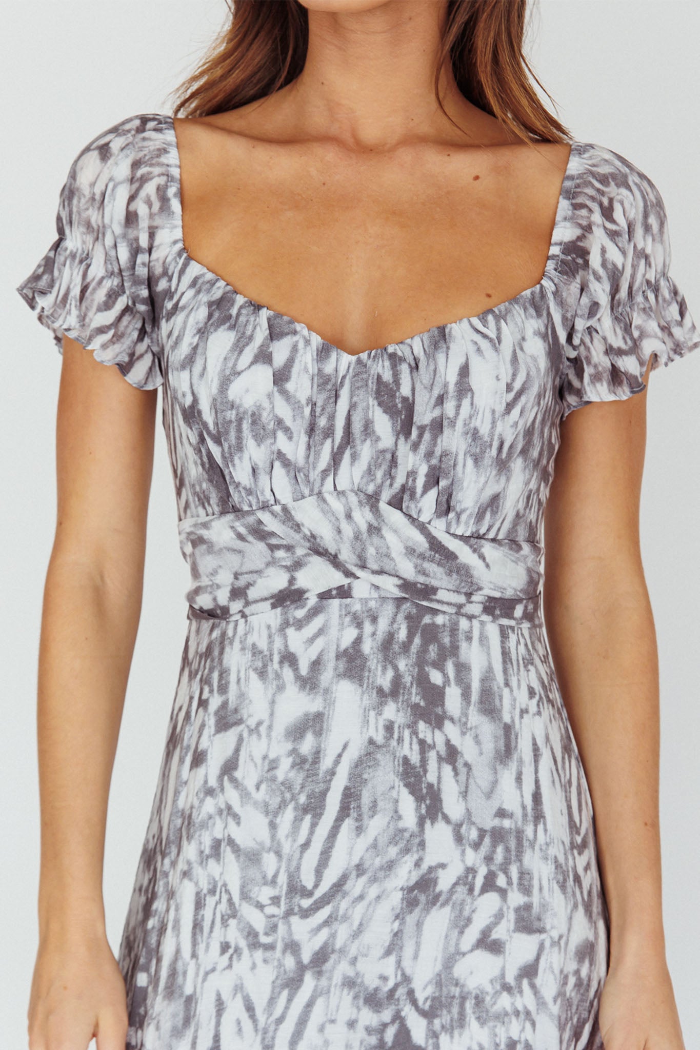 Linka Off-Shoulder Tie Back Midi Dress Printed Grey by Selfie Leslie