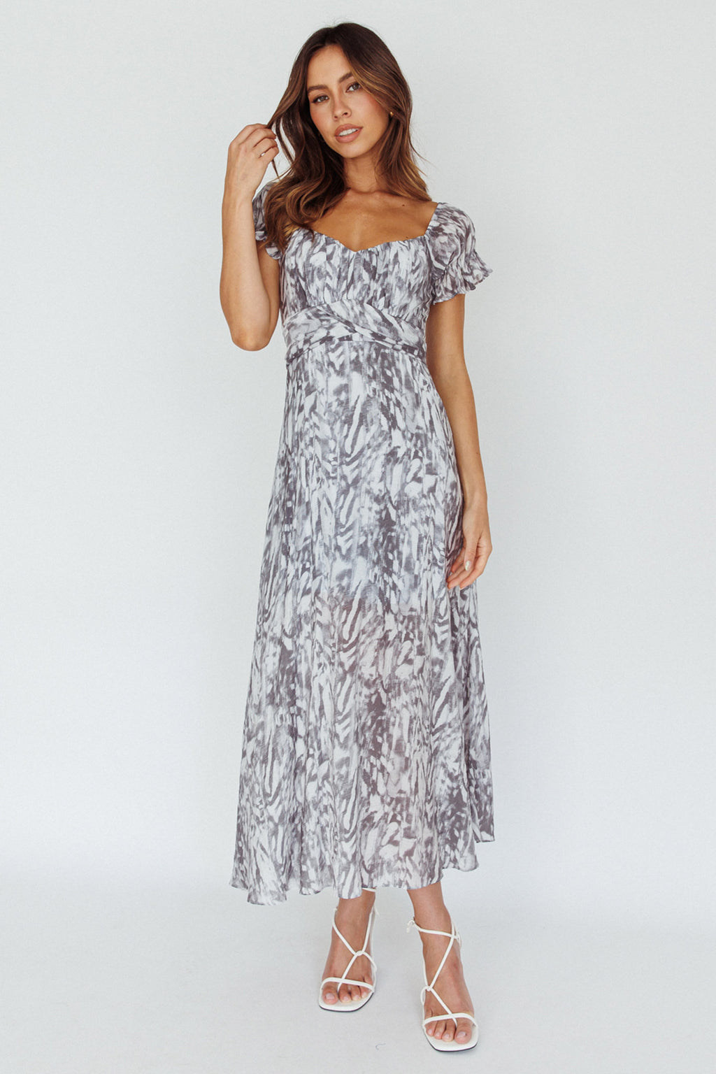 Linka Off-Shoulder Tie Back Midi Dress Printed Grey by Selfie Leslie