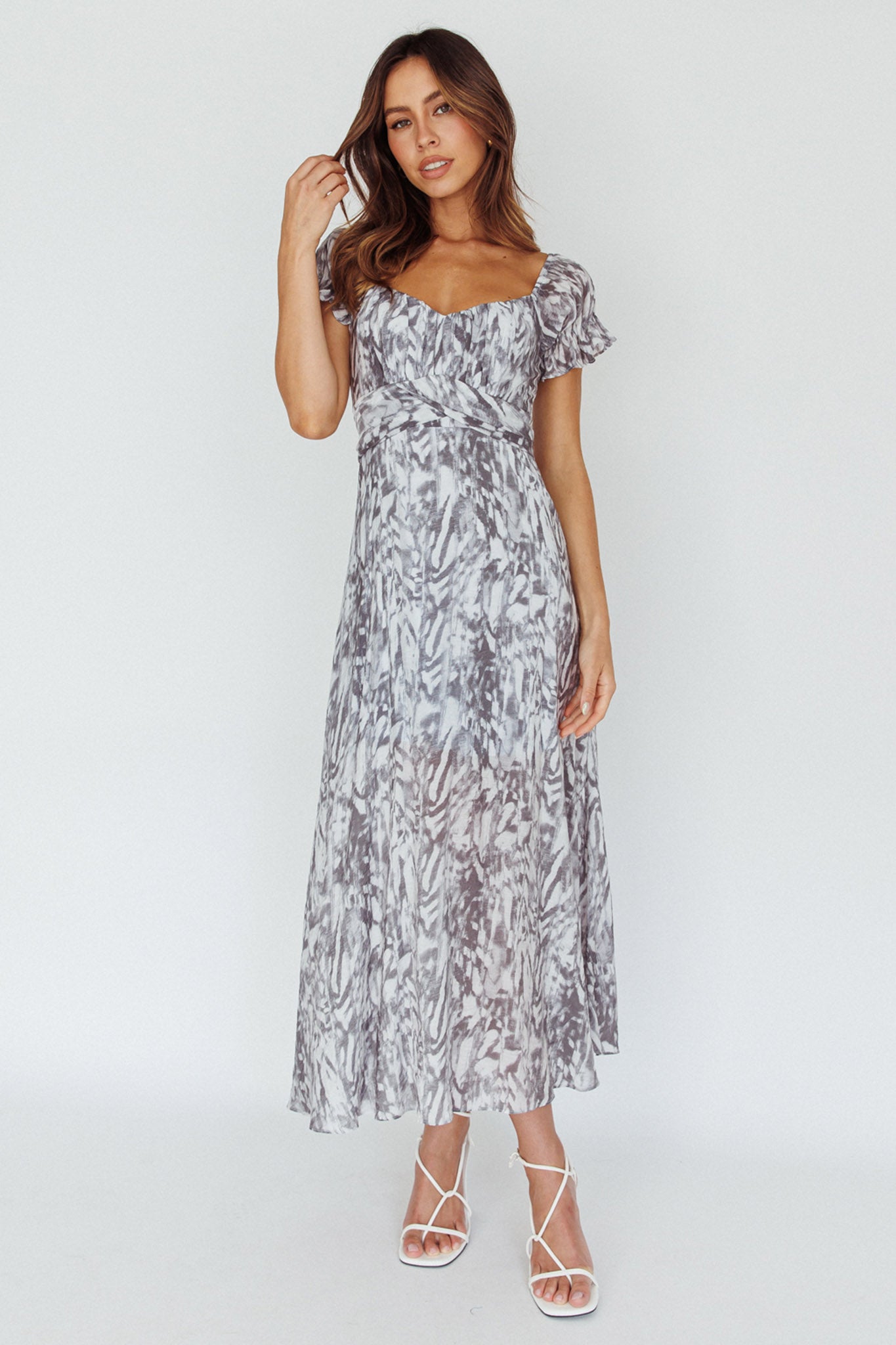 Linka Off-Shoulder Tie Back Midi Dress Printed Grey by Selfie Leslie