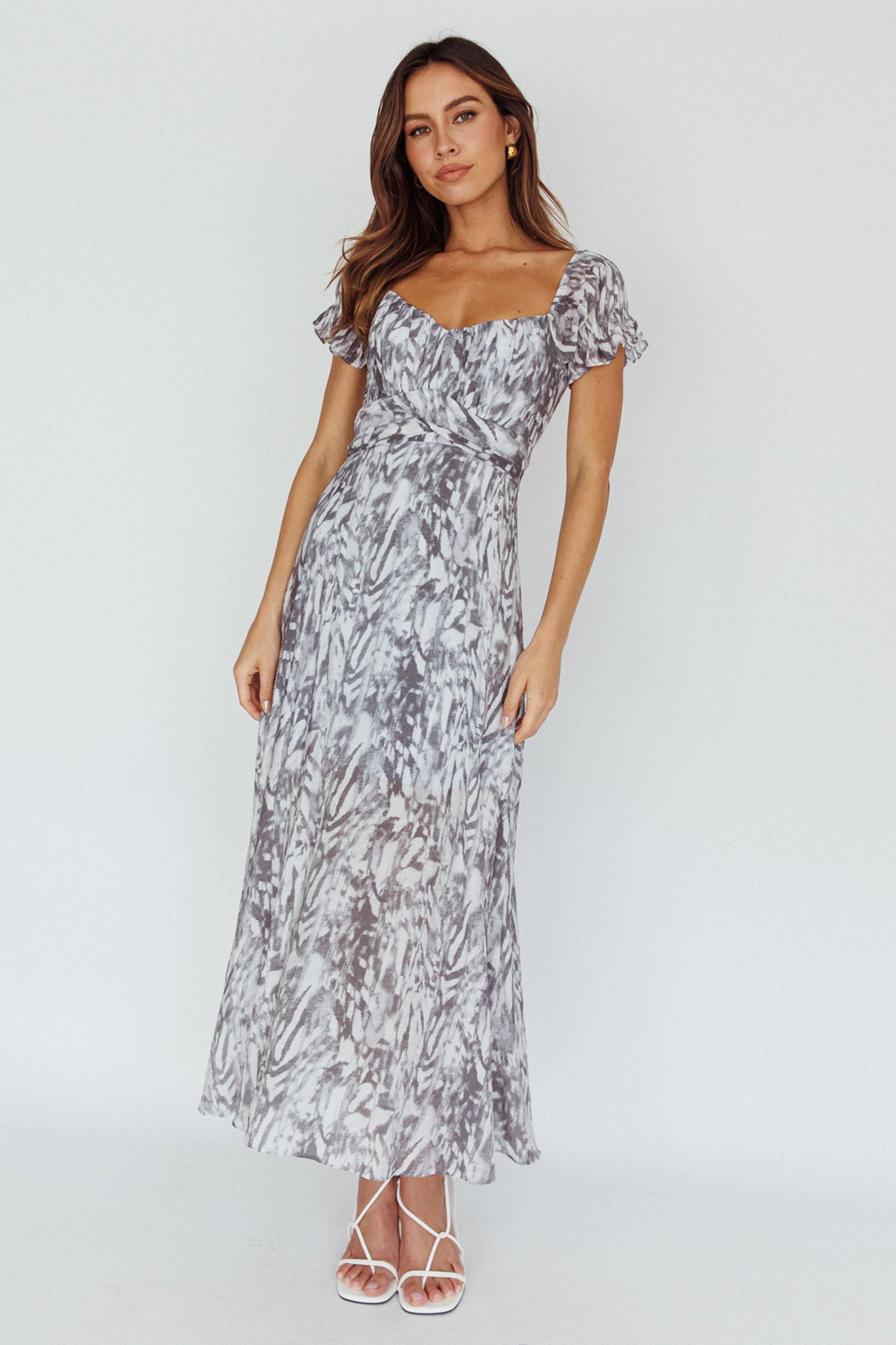 Linka Off-Shoulder Tie Back Midi Dress Printed Grey by Selfie Leslie