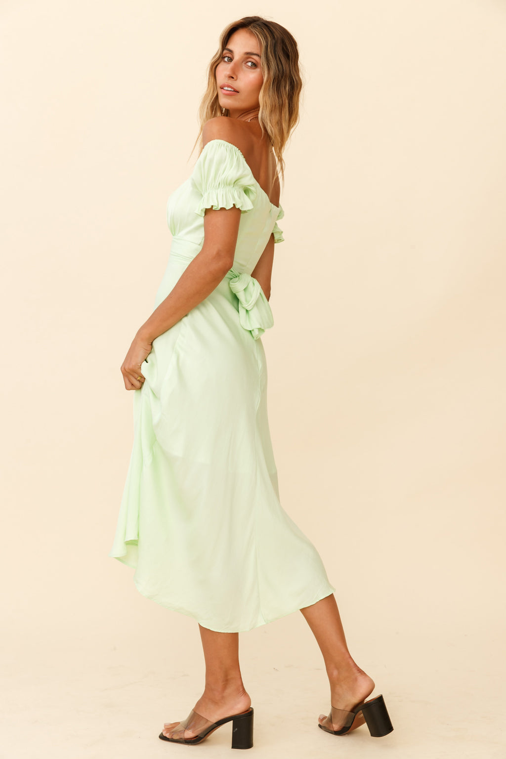 Linka Off-Shoulder Tie Back Midi Dress Apple by Selfie Leslie