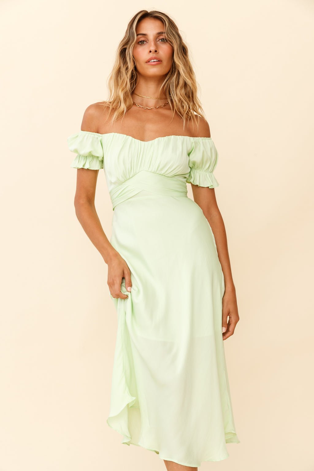 Linka Off-Shoulder Tie Back Midi Dress Apple by Selfie Leslie