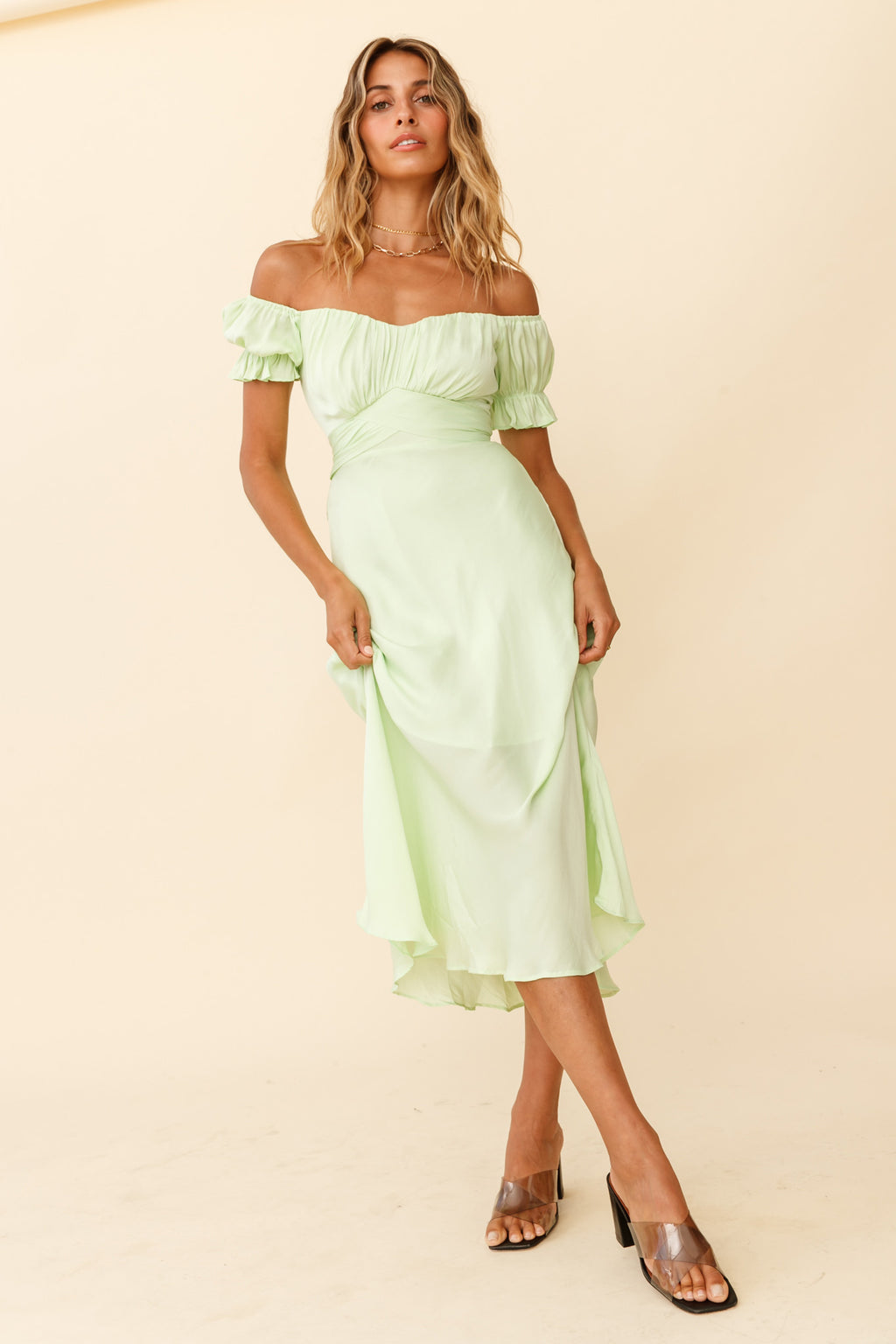 Linka Off-Shoulder Tie Back Midi Dress Apple by Selfie Leslie