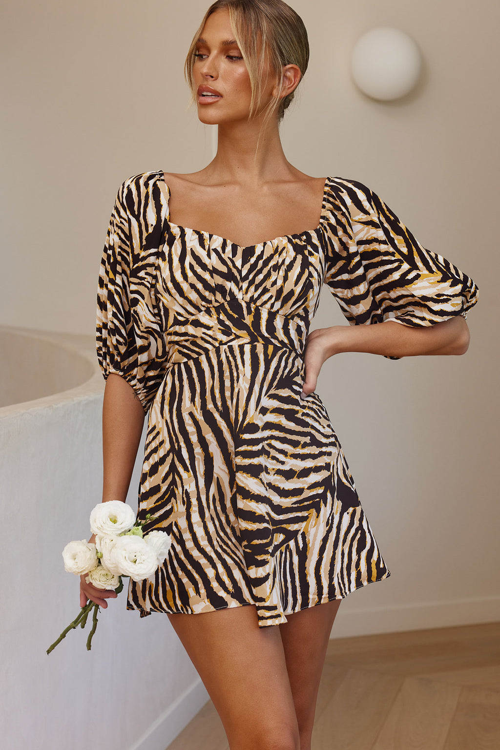 Linka On-Or-Off Shoulder Half Sleeve Tie-Back Dress Tiger Tan by Selfie Leslie