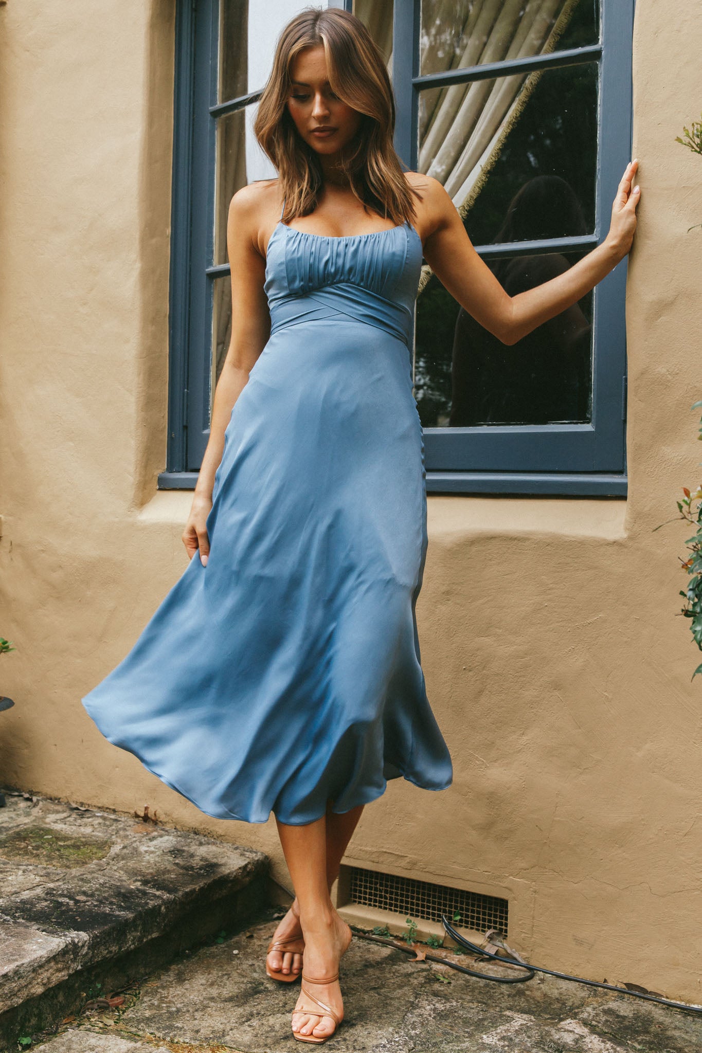 blue dress for baby girl Stenson Mixed Media Midi Dress Dusty Blue M