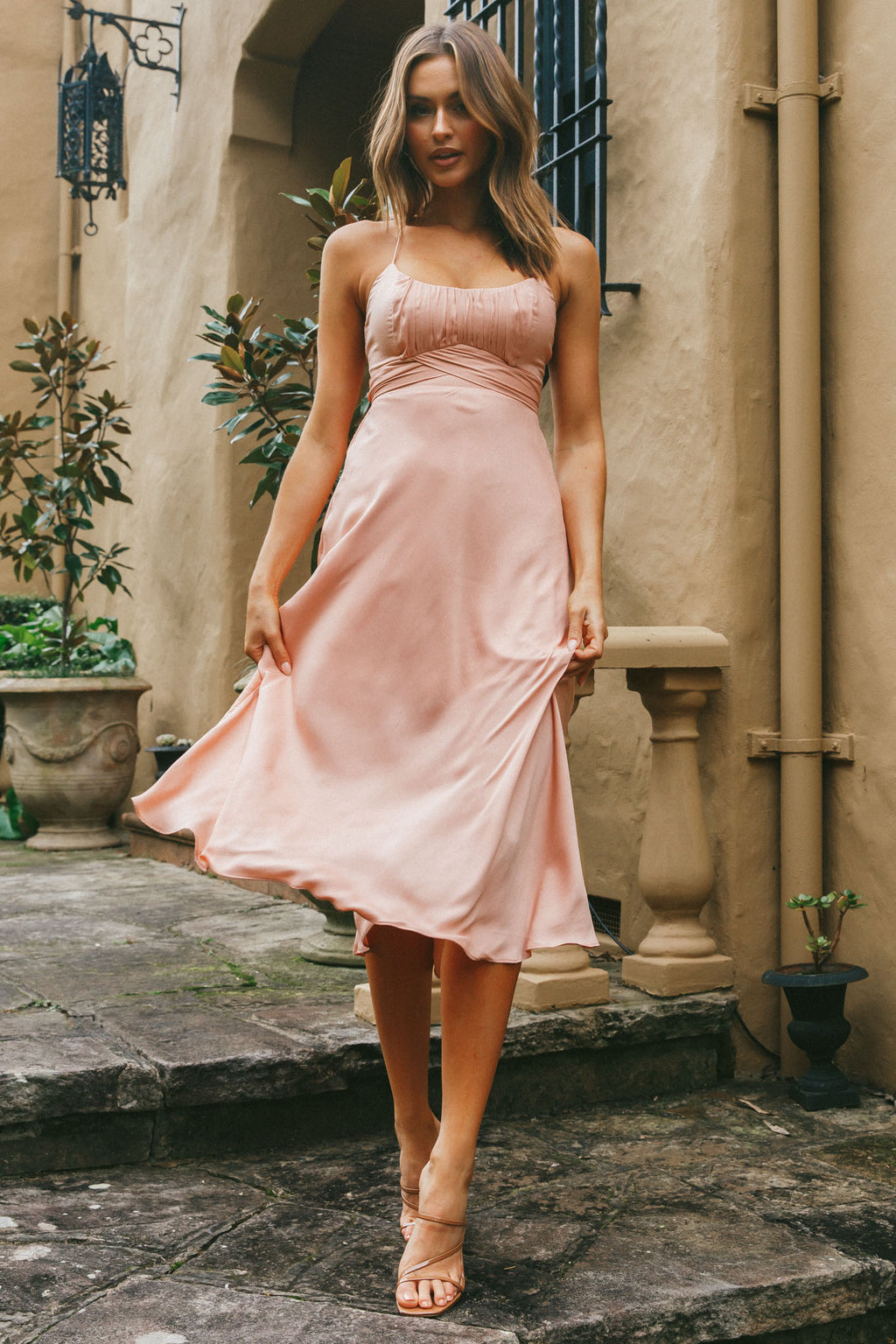 Linka Cami Strap Midi Dress Peach by Selfie Leslie