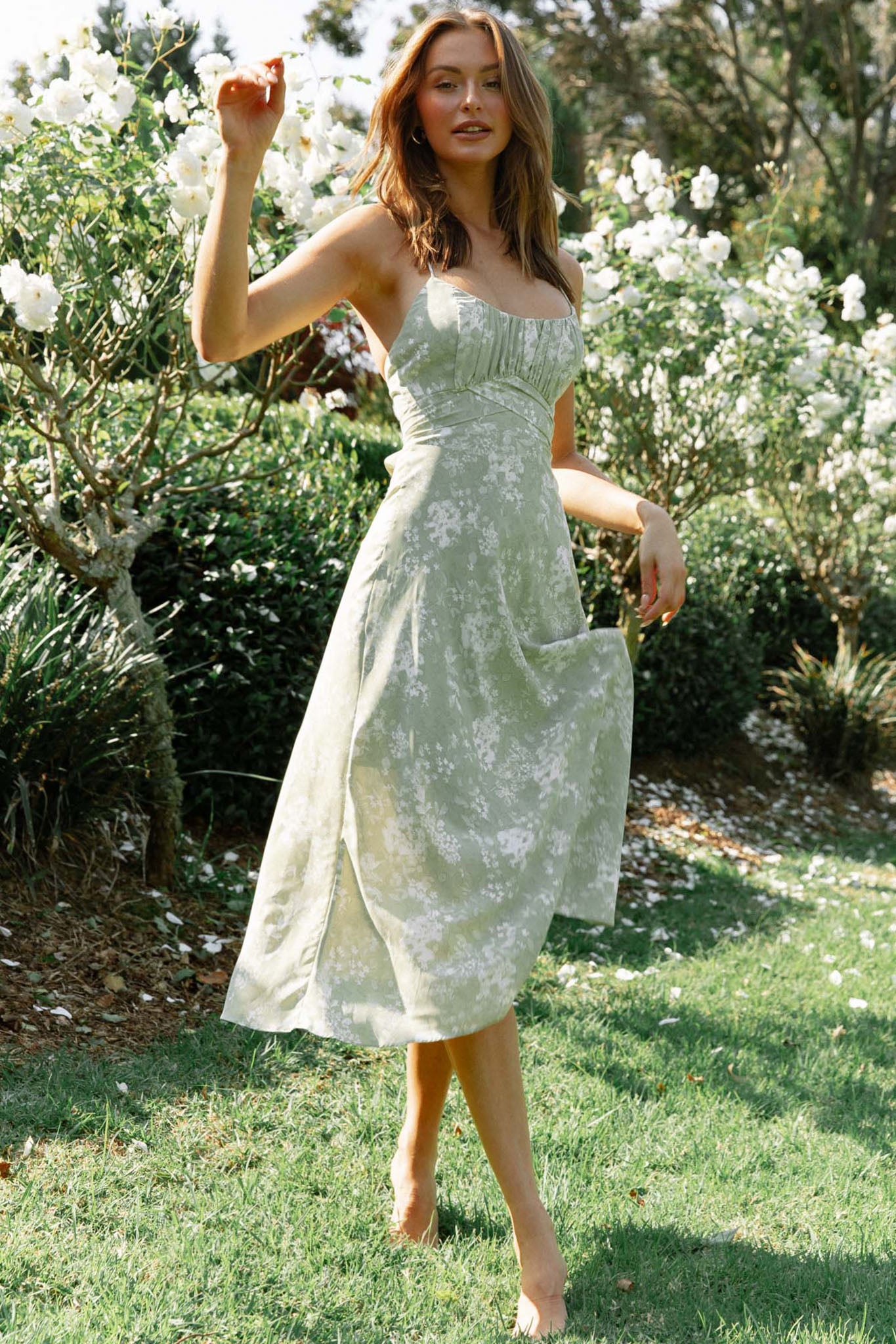 Linka Cami Strap Midi Dress Floral Print Avocado by Selfie Leslie