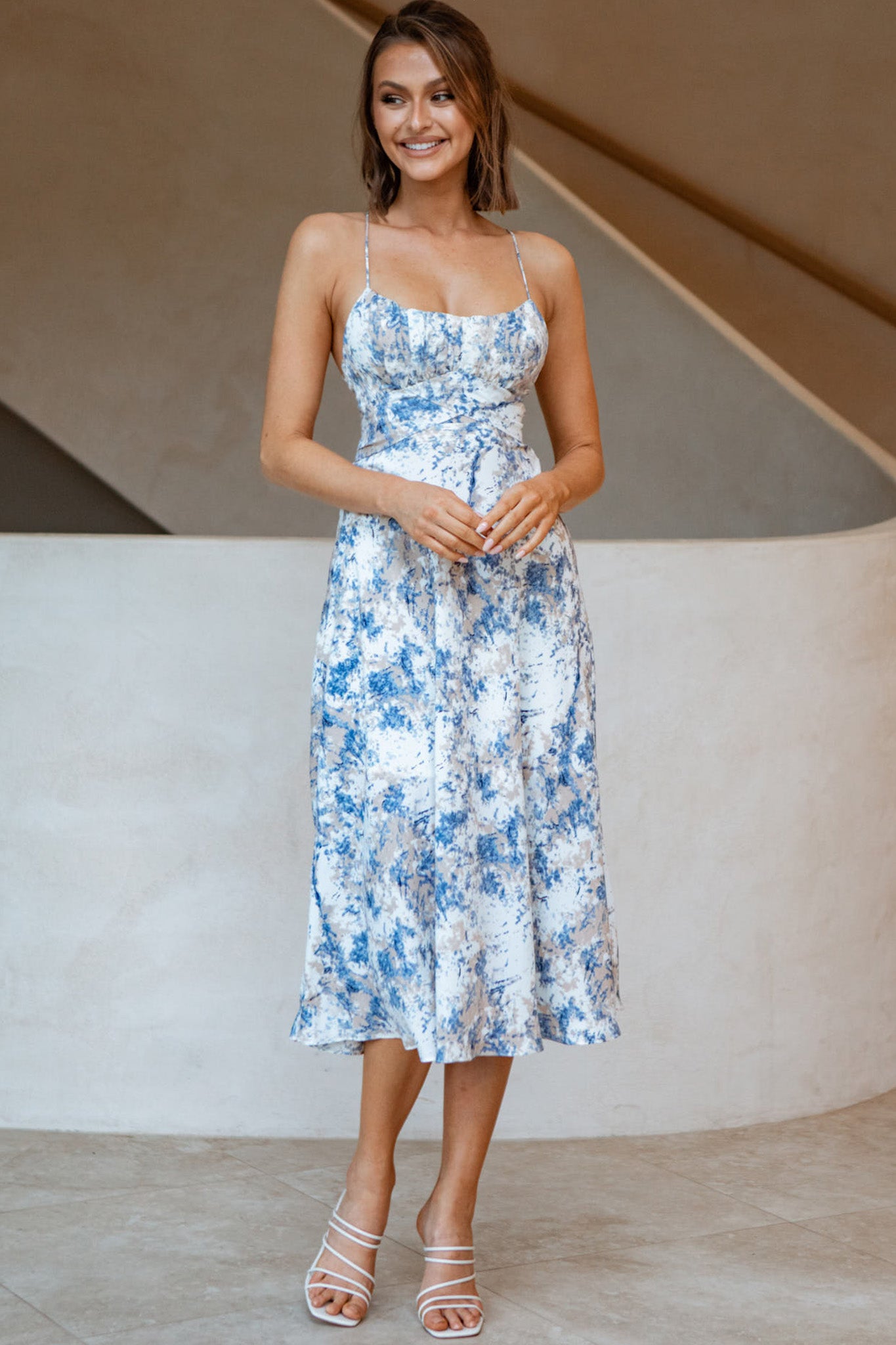 Linka Cami Strap Midi Dress Marble Print Blue by Selfie Leslie