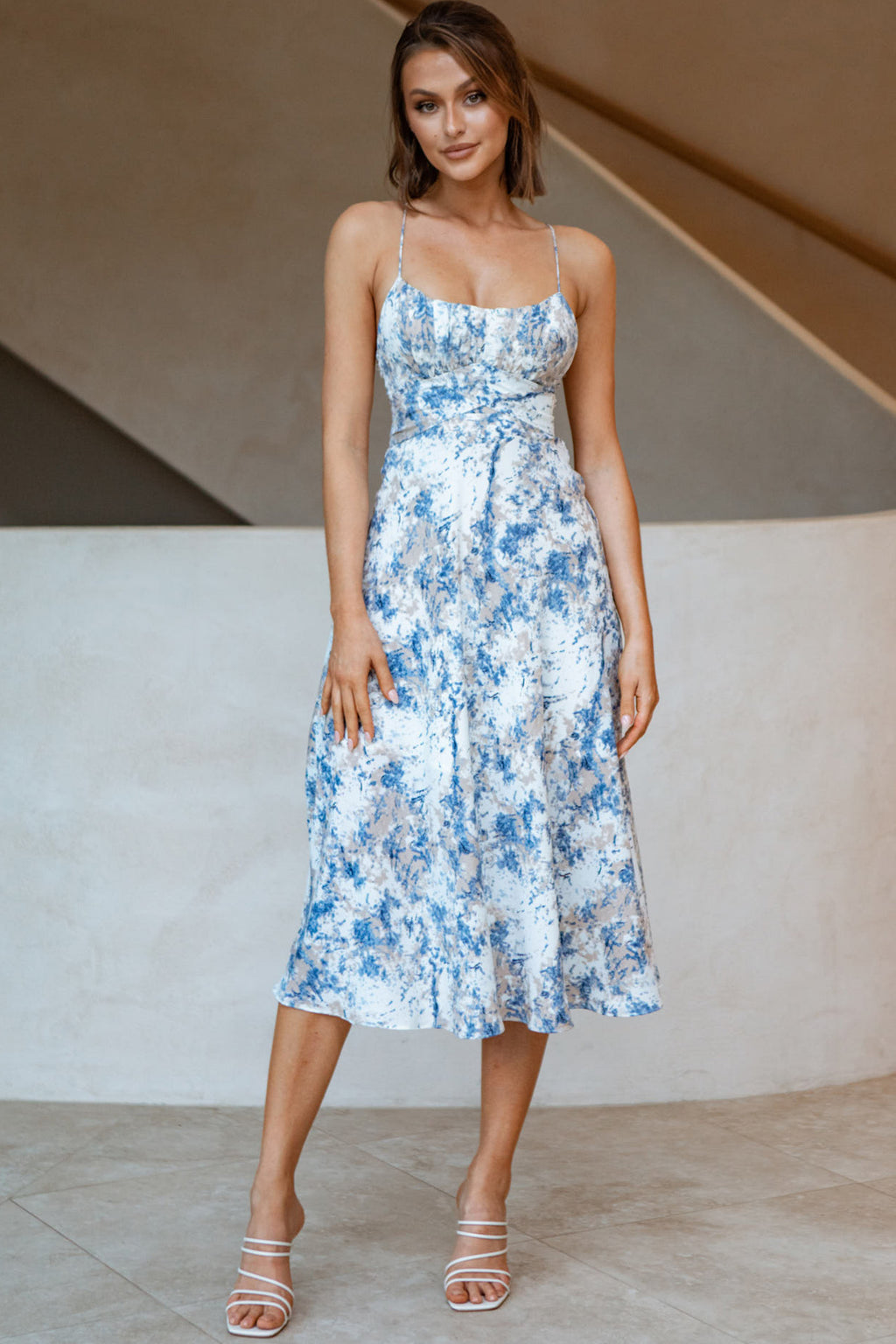 Linka Cami Strap Midi Dress Marble Print Blue by Selfie Leslie