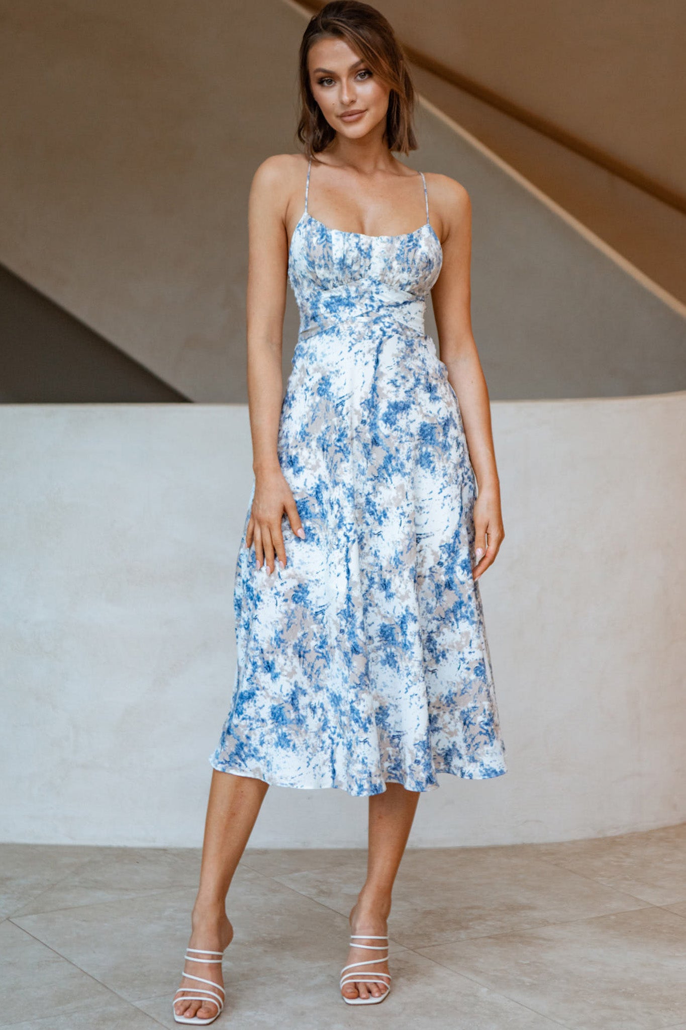Linka Cami Strap Midi Dress Marble Print Blue by Selfie Leslie