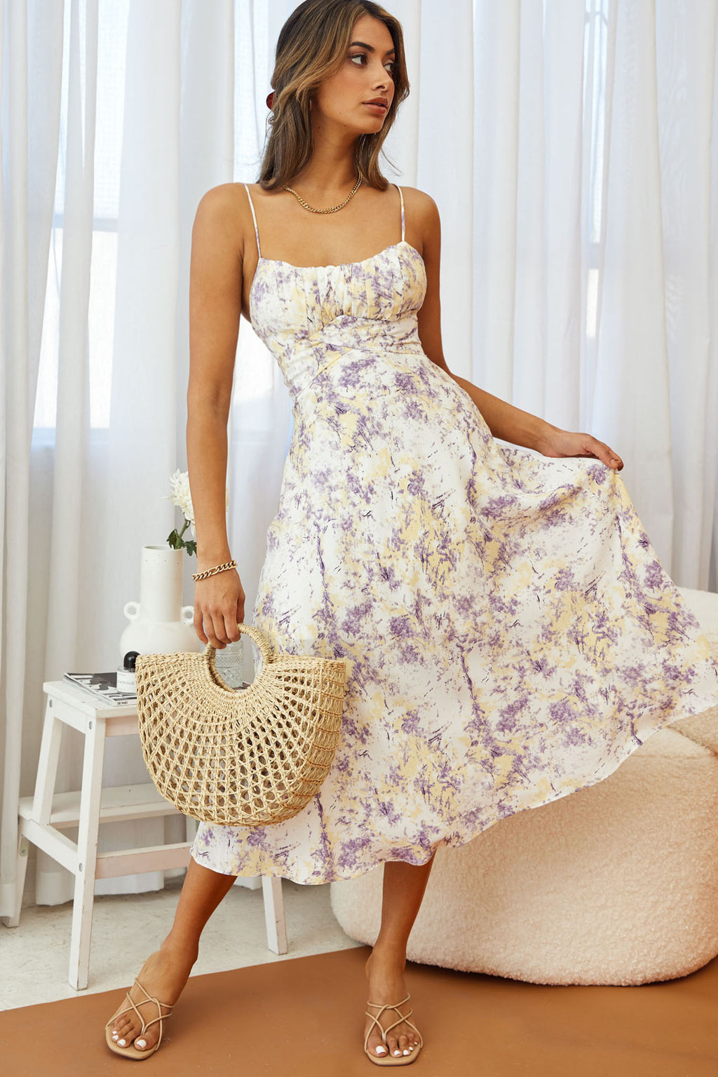 Linka Cami Strap Midi Dress Marble Print Purple by Selfie Leslie