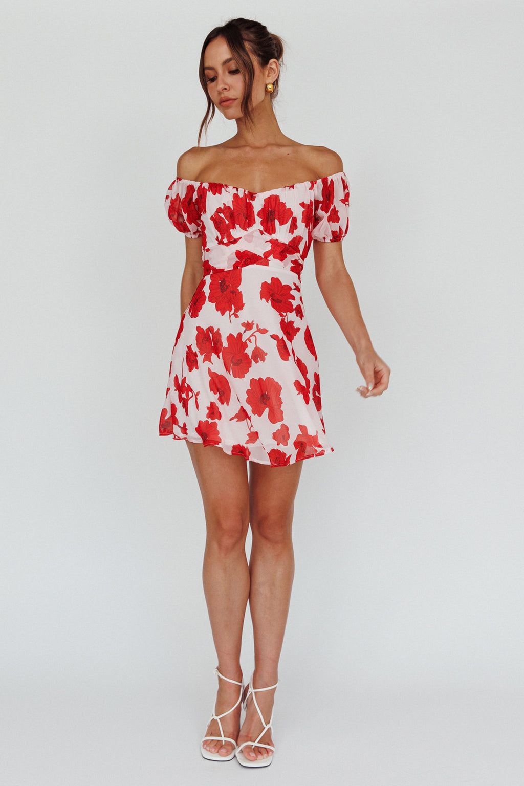 Linka Puff Sleeve Waist Tie Dress Floral Red by Selfie Leslie
