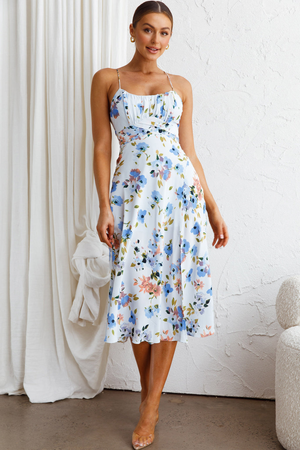 Linka Cami Strap Split Midi Dress Floral Blue by Selfie Leslie