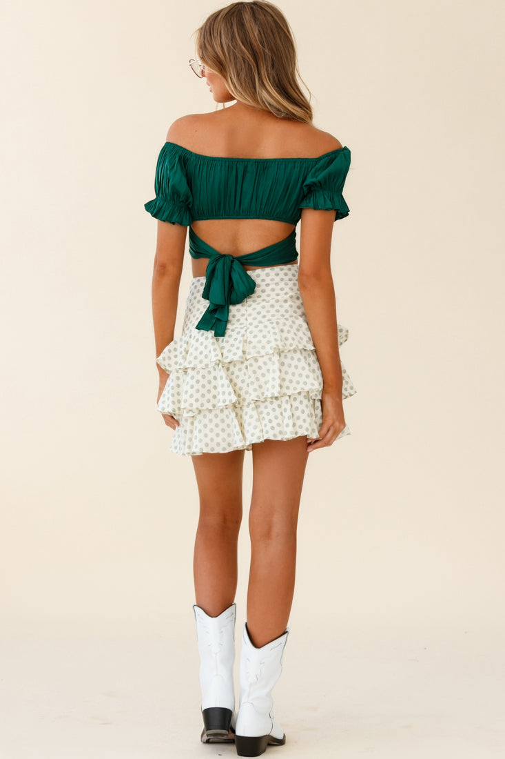 Linka Off-Shoulder Tie-Back Crop Top Forest Green by Selfie Leslie