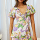Kalina Ruffle Neckline Flutter Sleeve Mini Dress Floral Print Purple