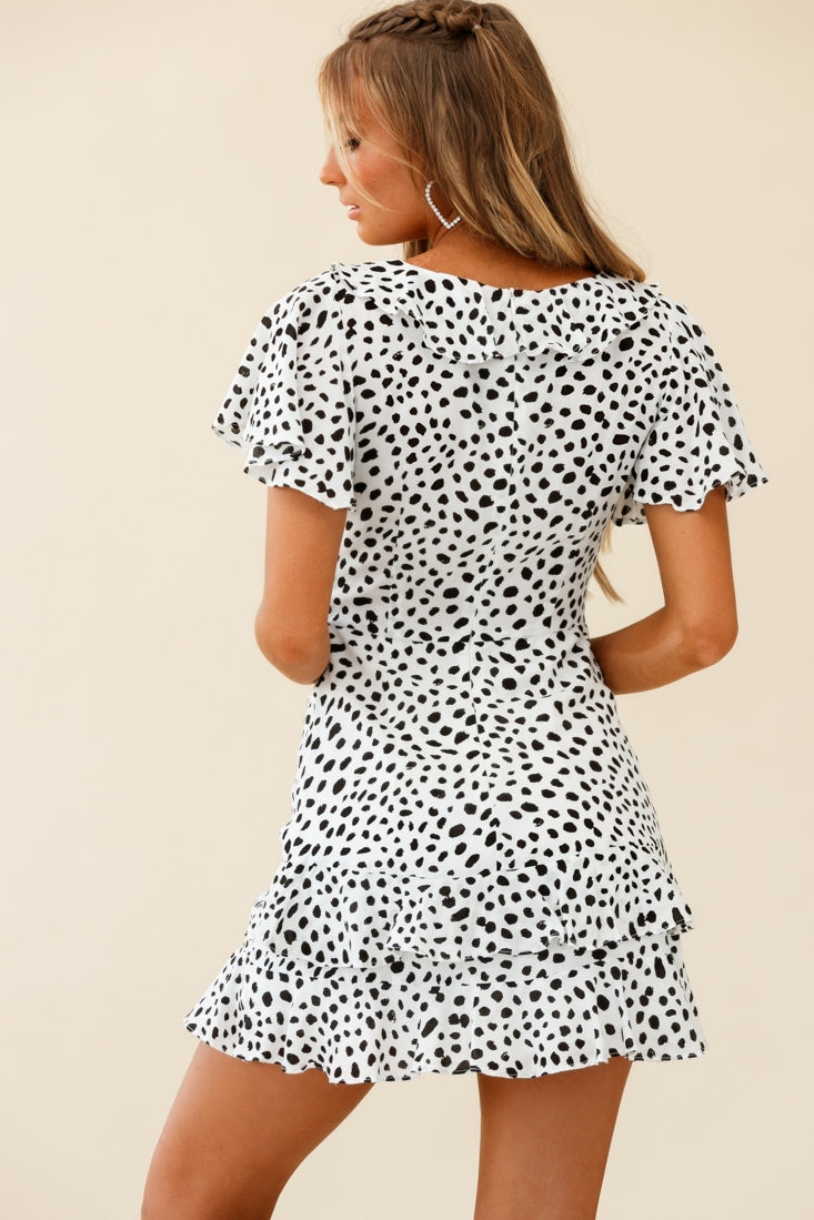 Kalina Ruffle Neckline Flutter Sleeve Mini Dress Floral Print Purple