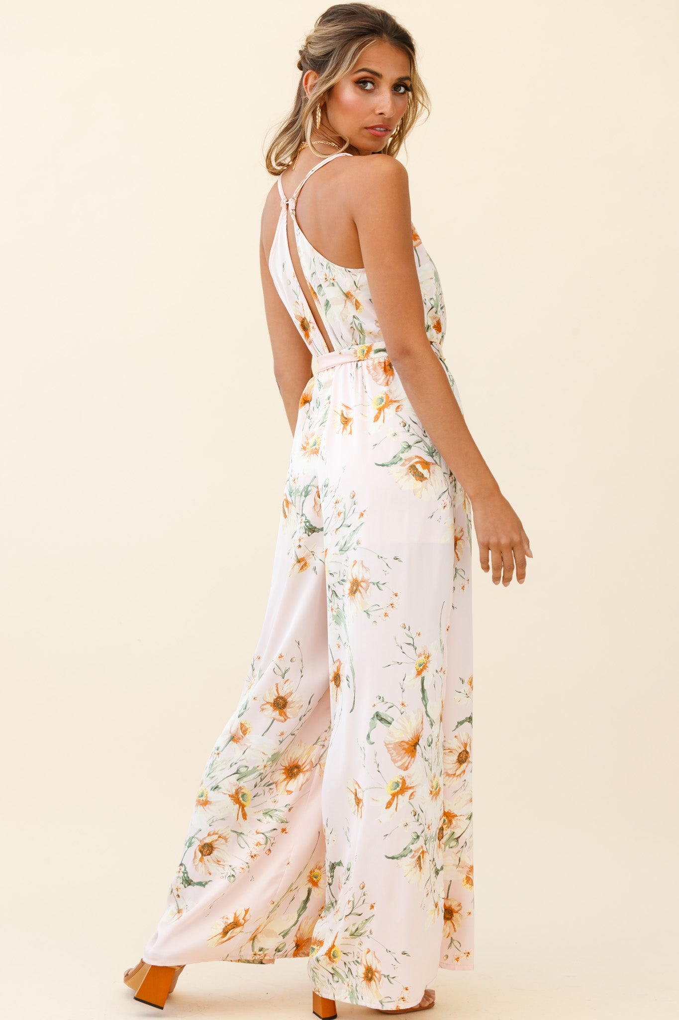Miso Wide-Leg Cami Jumpsuit Poppy Print Pistachio
