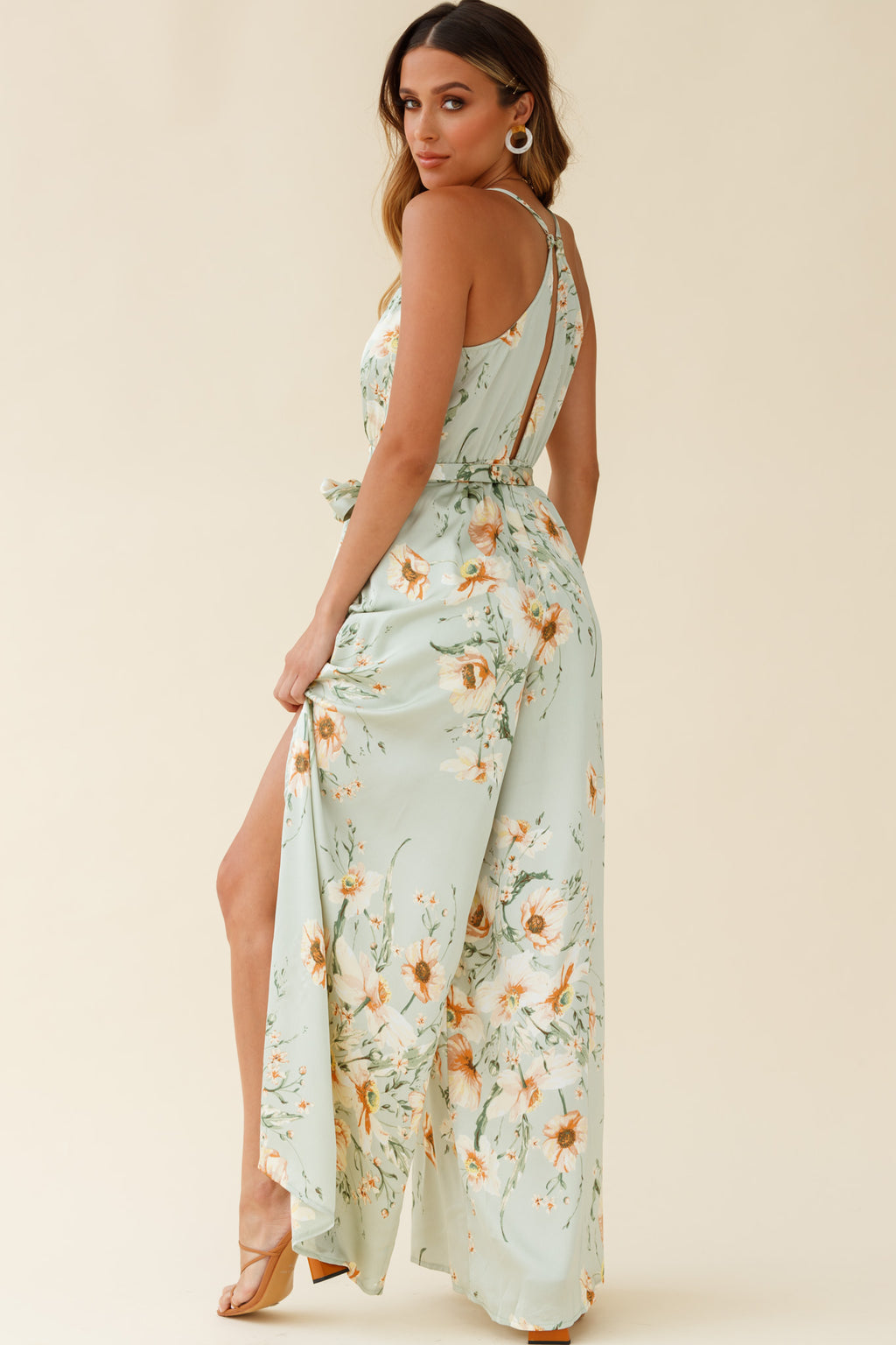 Miso Wide-Leg Cami Jumpsuit Poppy Print Pistachio by Selfie Leslie