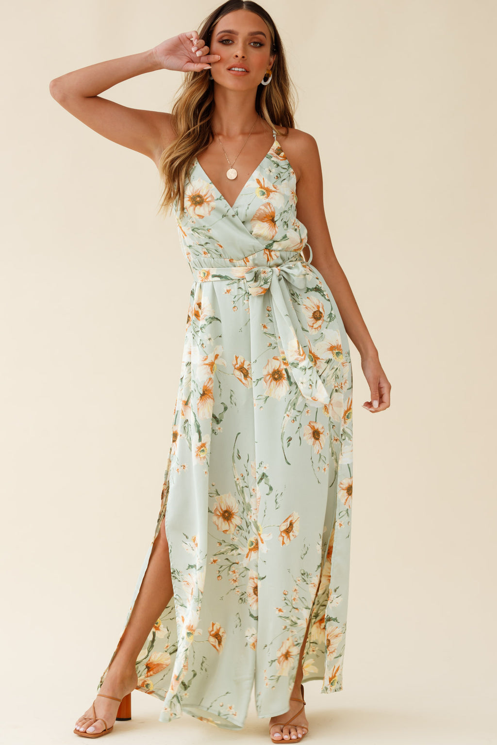 Miso Wide-Leg Cami Jumpsuit Poppy Print Pistachio by Selfie Leslie