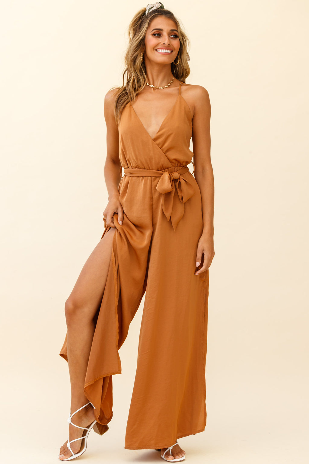 Miso Wide-Leg Cami Jumpsuit Tan by Selfie Leslie
