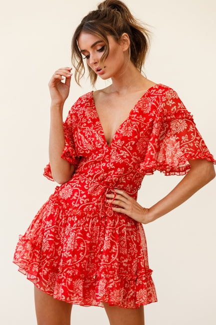 Psalm Angel Sleeve Frill Dress White