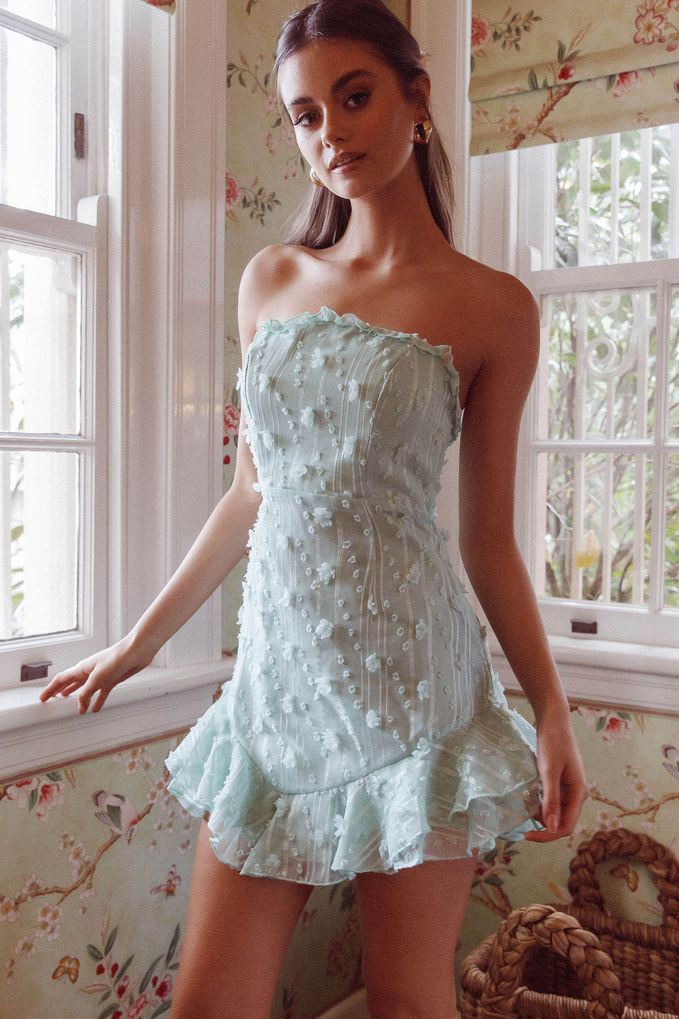 Cece Embellished Bandeau Dress Sage by Selfie Leslie