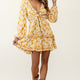 Sunny Daze Long Sleeve Tie-Knot Bust Dress Floral Print Mustard