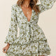Sunny Daze Long Sleeve Tie-Knot Bust Dress Floral Print Olive