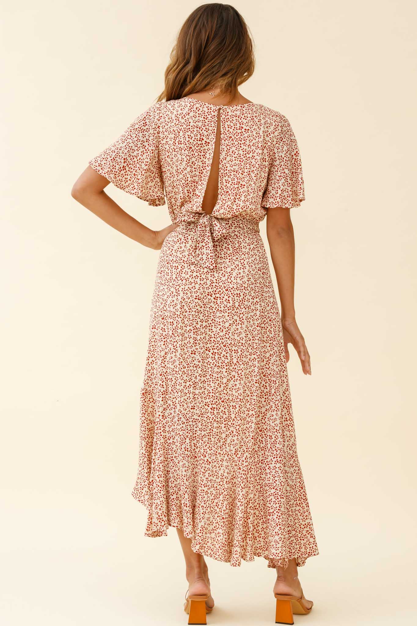 Friday Surplice Neckline Front Split Maxi Dress Floral Print Beige by Selfie Leslie