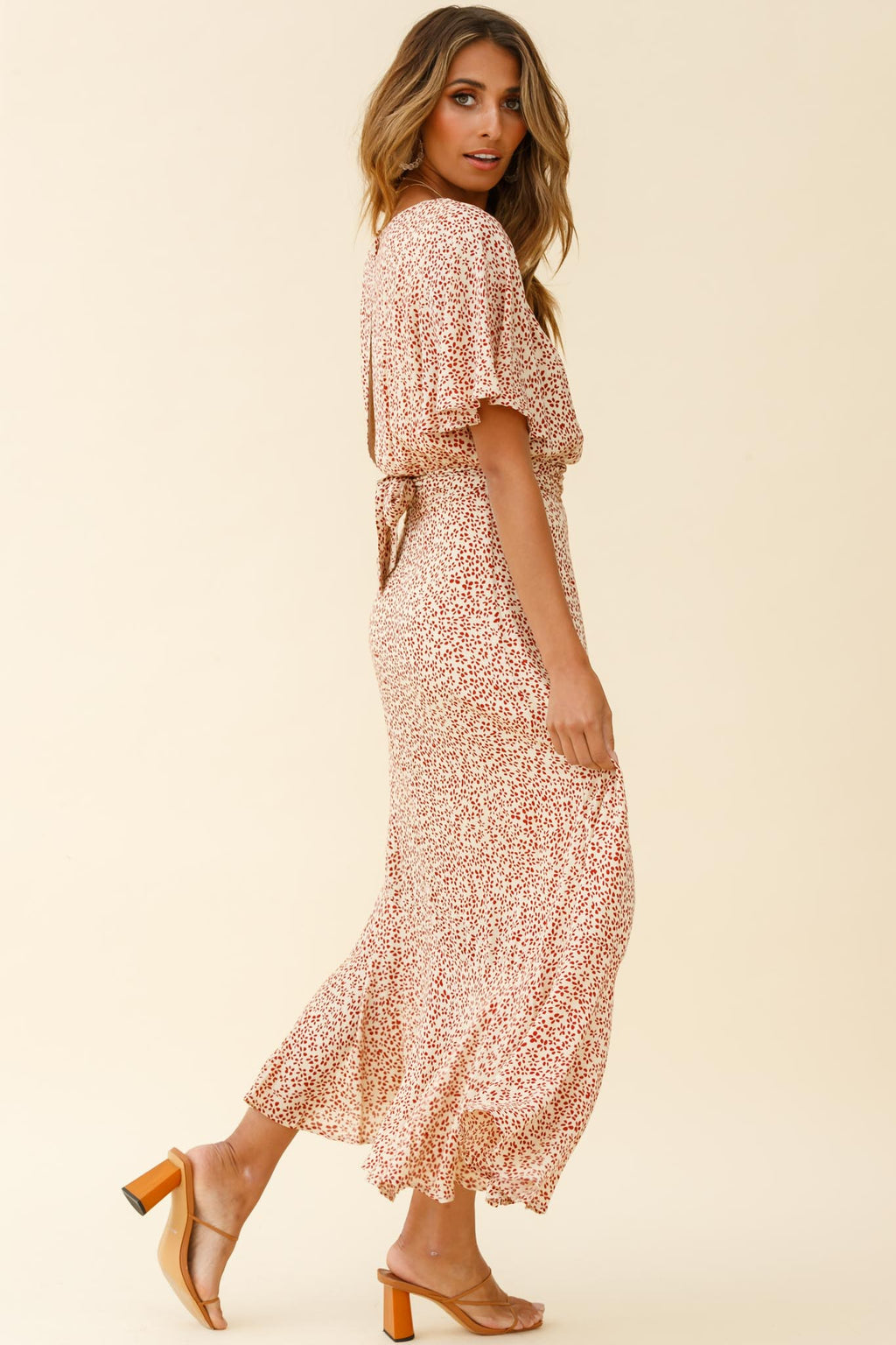 Friday Surplice Neckline Front Split Maxi Dress Floral Print Beige by Selfie Leslie