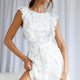 Wilton Ruffle Shoulder A-Line Dress Floral Twig Print White