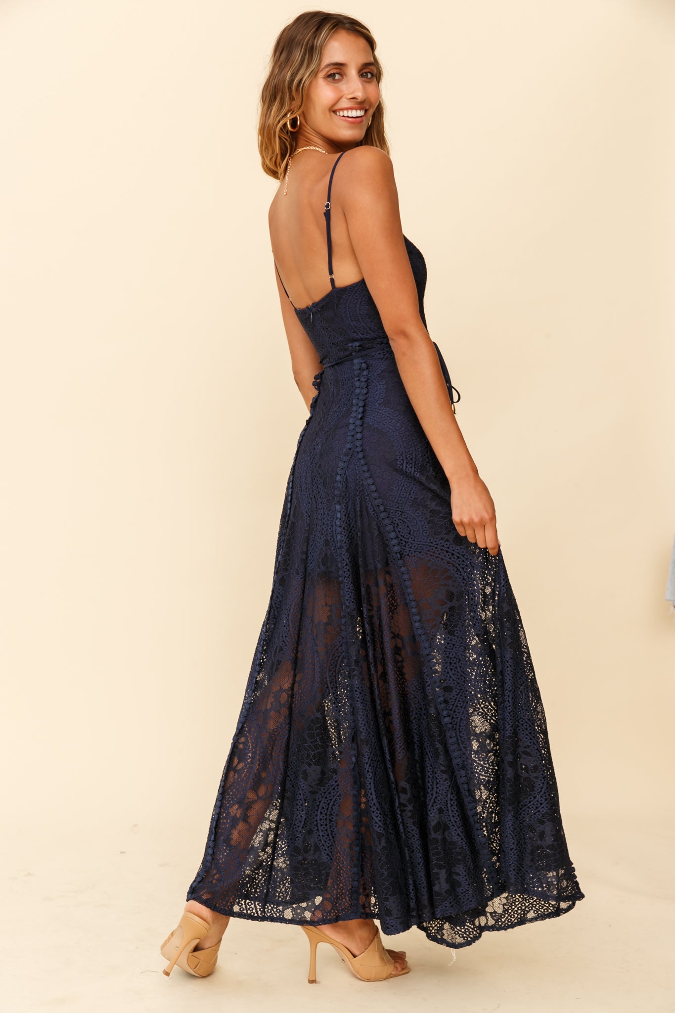 Palm Springs Lace Overlay Maxi Dress Navy Palm Springs Lace Overlay Maxi Dress Navy