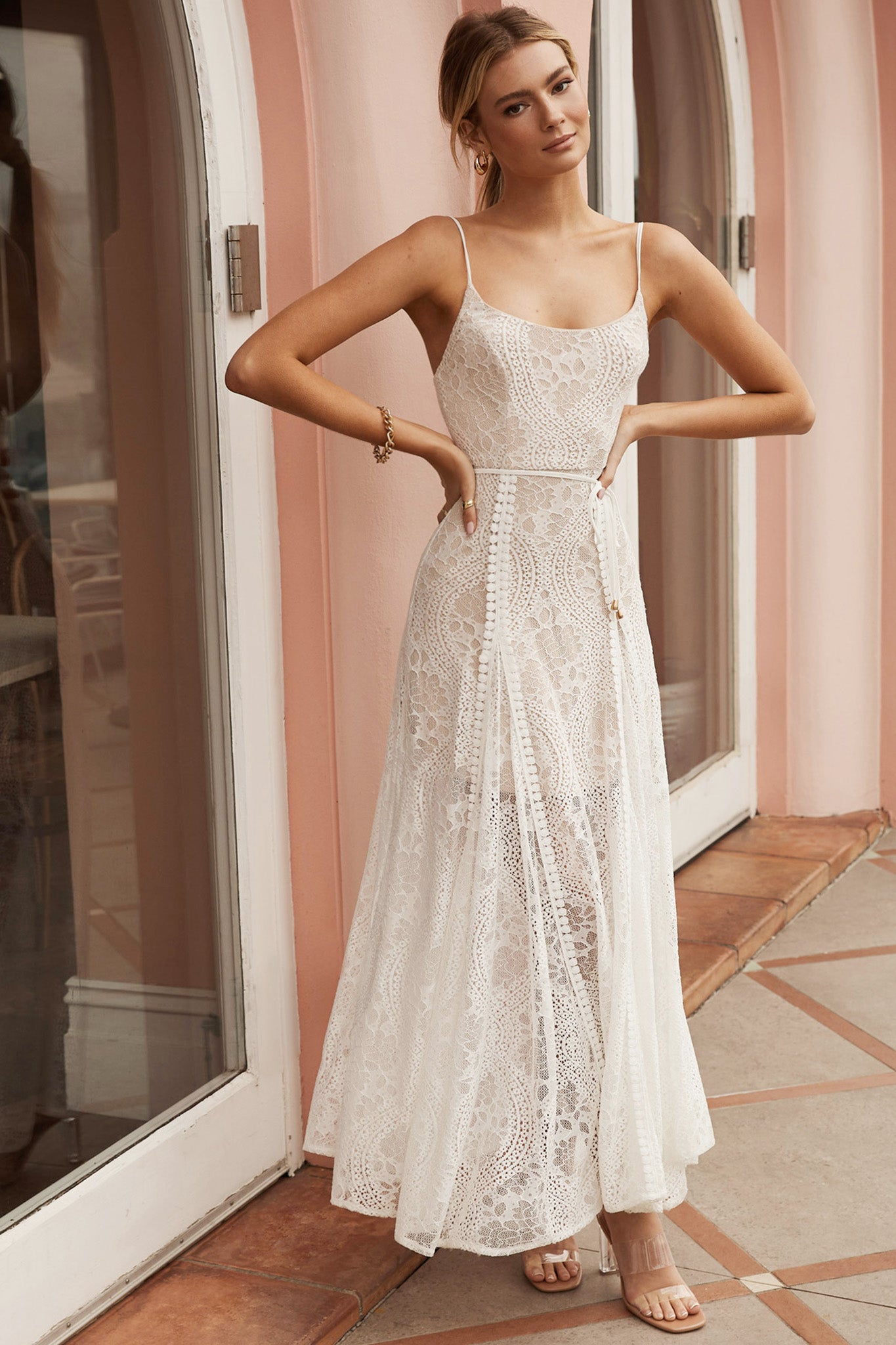 Palm Springs Lace Overlay Maxi Dress White Palm Springs Lace Overlay Maxi Dress White