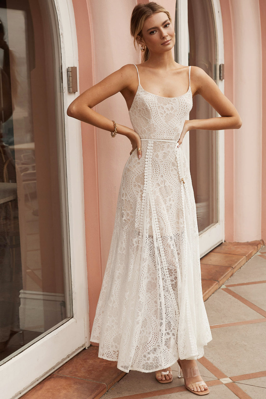 Palm Springs Lace Overlay Maxi Dress White by Selfie Leslie