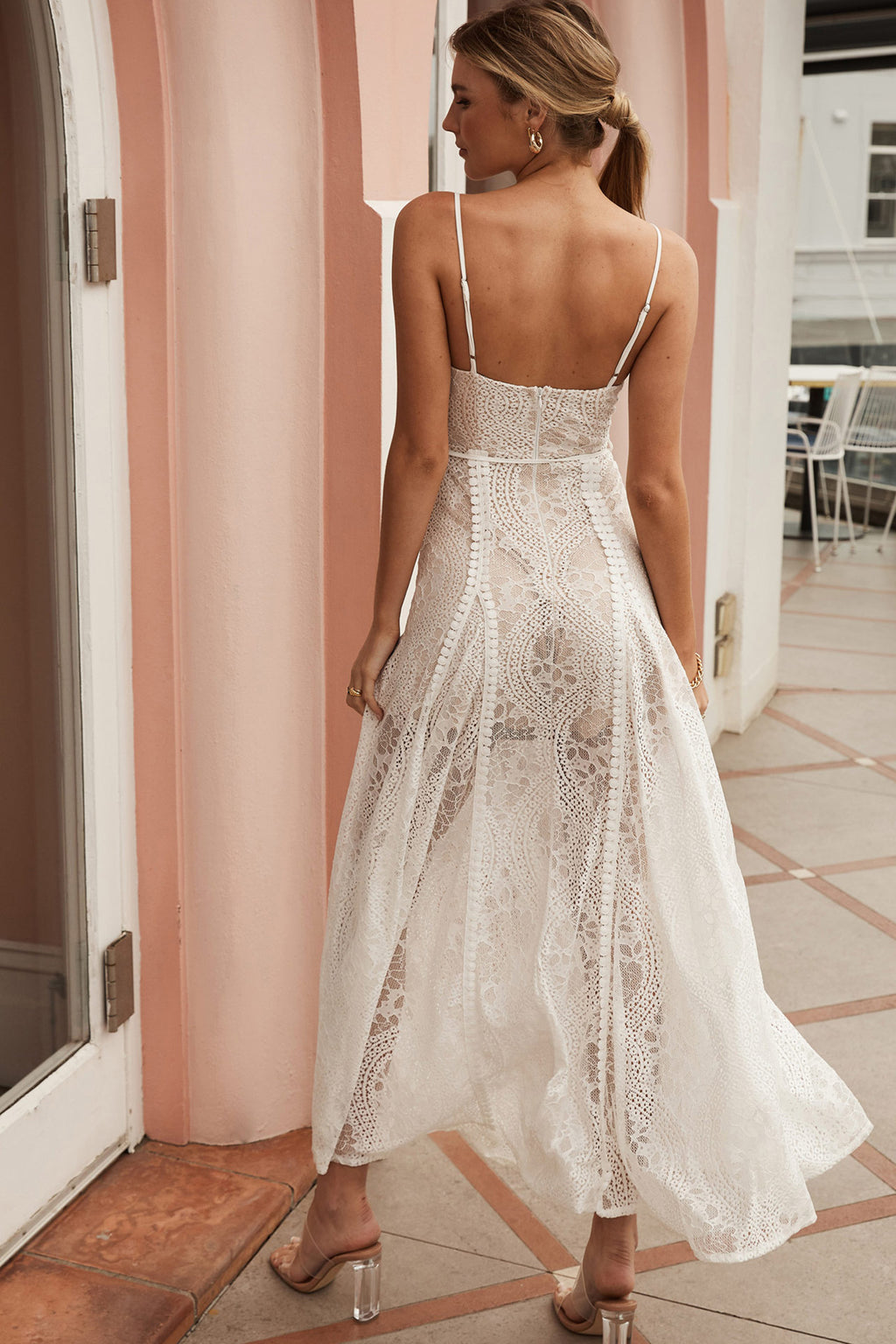 Palm Springs Lace Overlay Maxi Dress White by Selfie Leslie