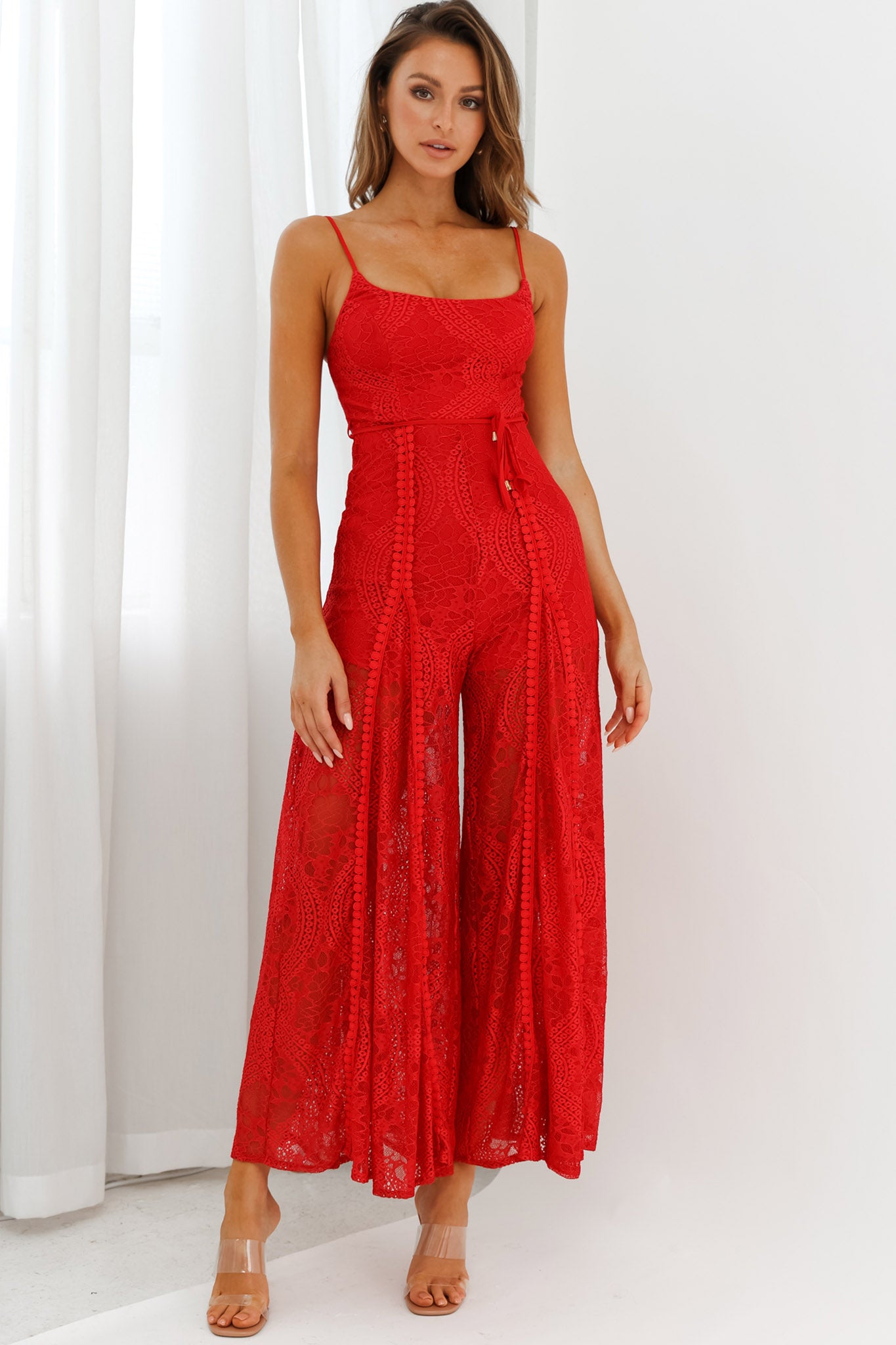 Shop the Palm Springs Lace Jumpsuit Red - Main Image