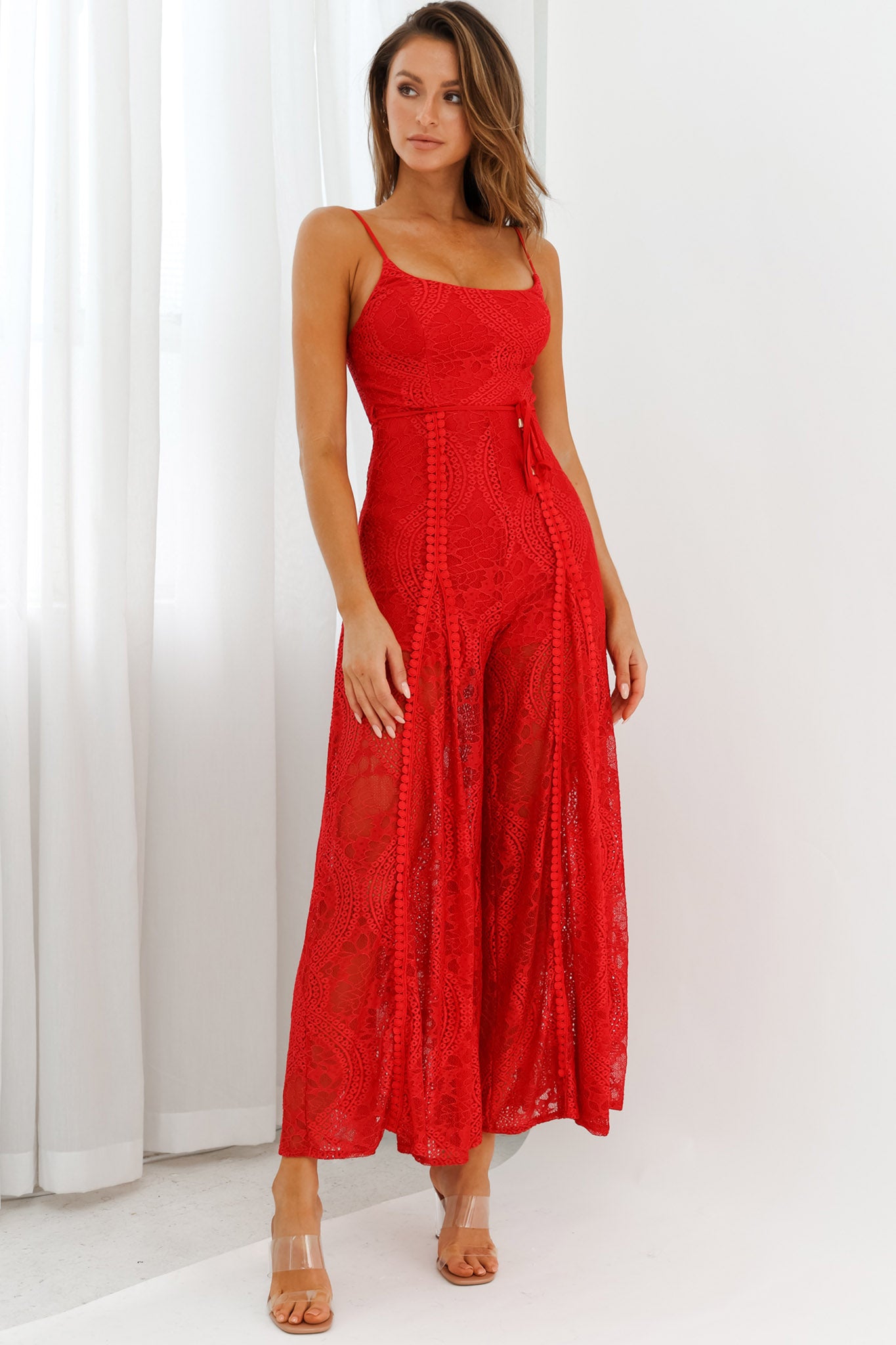 Palm Springs Lace Jumpsuit Red by Selfie Leslie