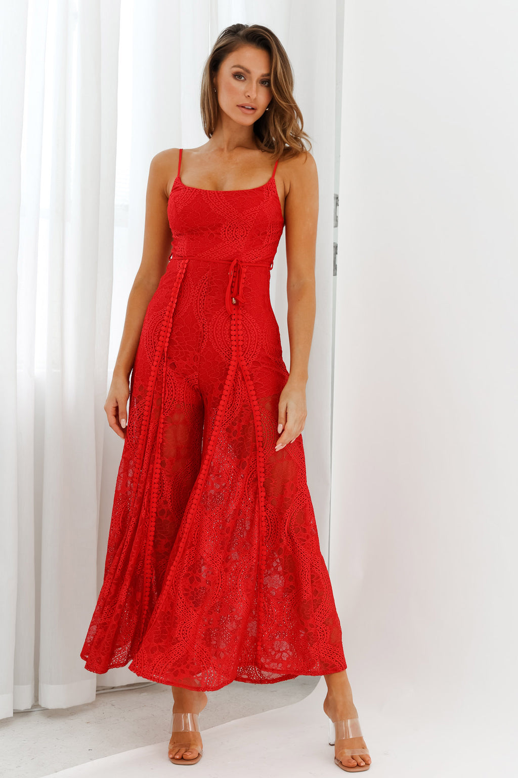 Palm Springs Lace Jumpsuit Red by Selfie Leslie