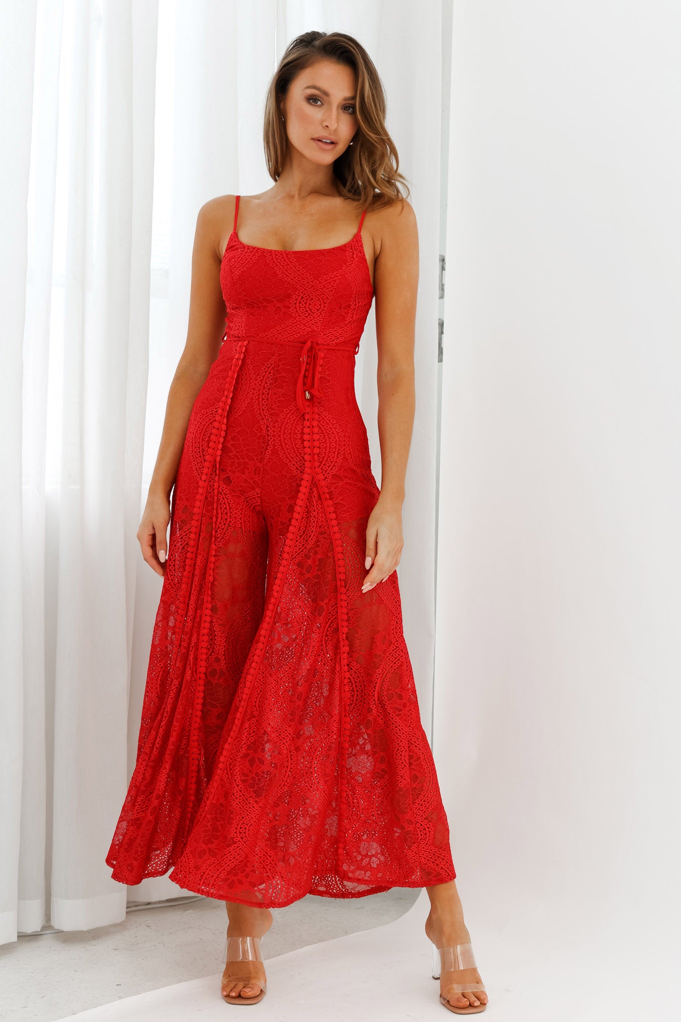 Palm Springs Lace Jumpsuit Red by Selfie Leslie