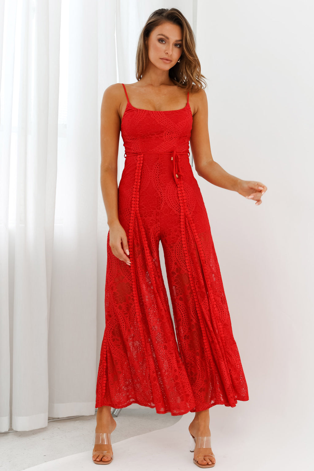 Palm Springs Lace Jumpsuit Red by Selfie Leslie
