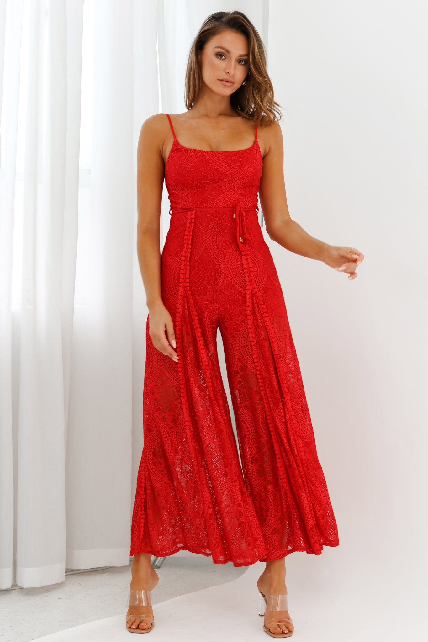 Palm Springs Lace Jumpsuit Red by Selfie Leslie
