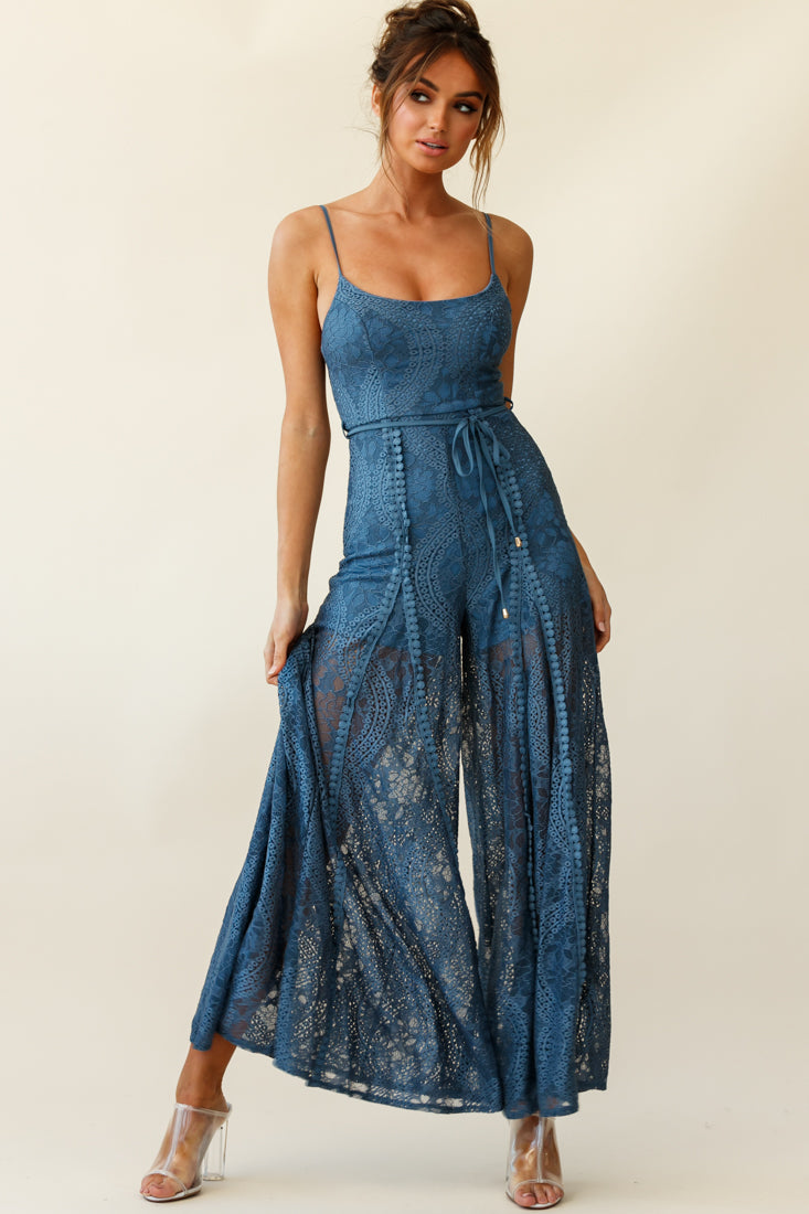 Palm Springs Lace Jumpsuit Midnight Blue by Selfie Leslie