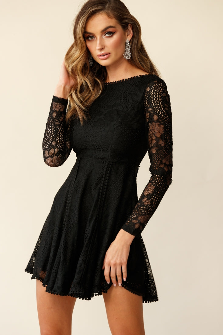 Shop the Palm Springs Lace Overlay Low Back Dress Black | Selfie Leslie
