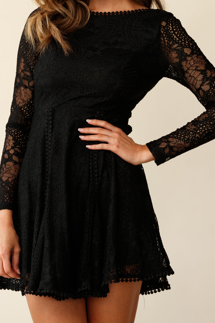 Palm Springs Lace Overlay Low Back Dress Black by Selfie Leslie