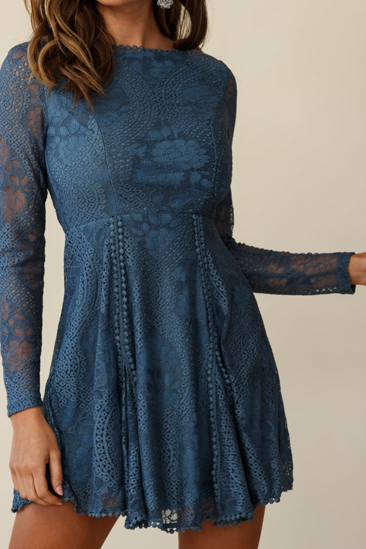 Palm Springs Lace Overlay Low Back Dress Midnight Blue by Selfie Leslie